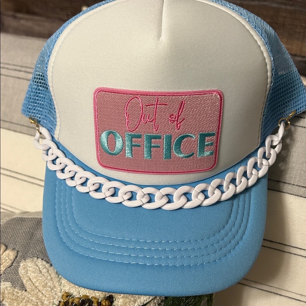 Blue and White 'Out of Office' Trucker Hat